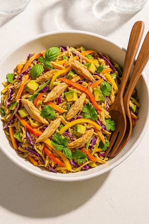 bowl of Asian chicken slaw