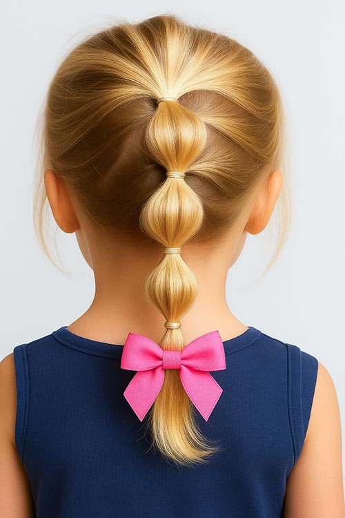 toddler girl with bubble ponytail
