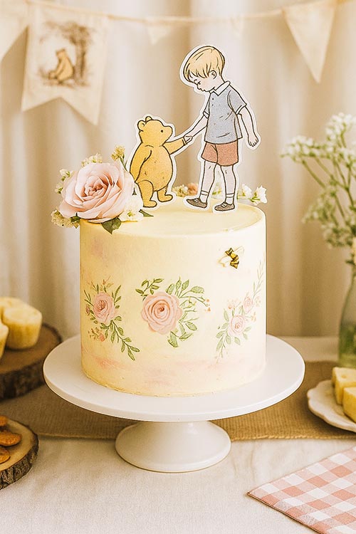 classic Winnie the Pooh cake with flowers