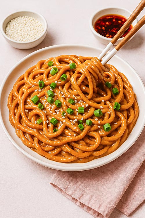 plate of cold spicy peanut sesame noodles