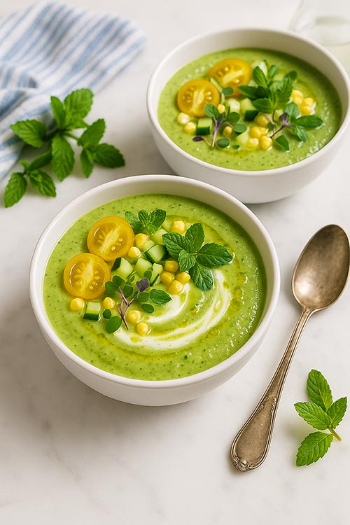 two bowls of cucumber gazpacho