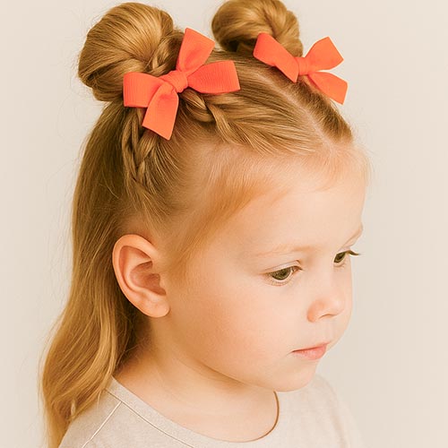 toddler girl with braids leading to half-knots