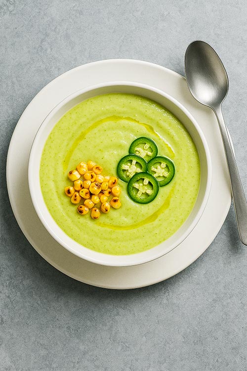 bowl of green corn soup