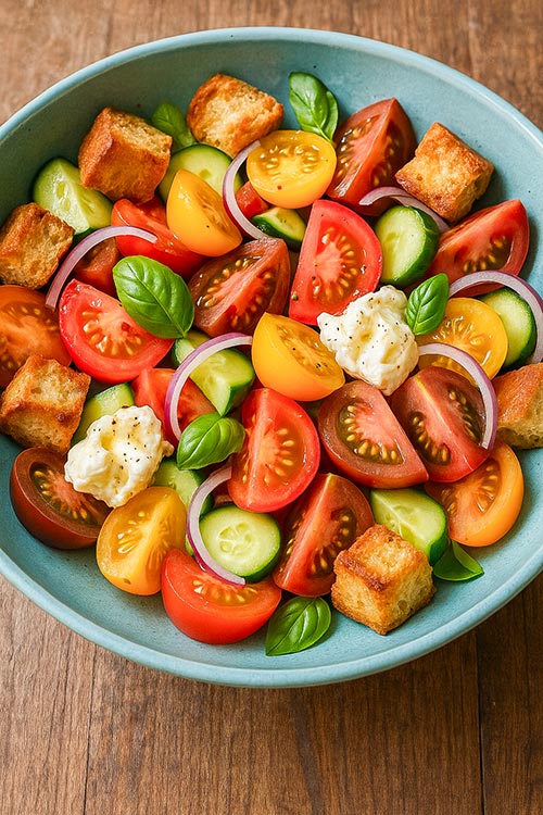 bowl of grilled vegetable panzanella