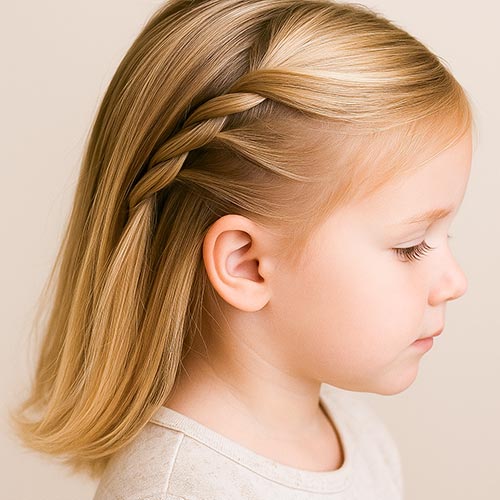 toddler girl with a hair twist on the side