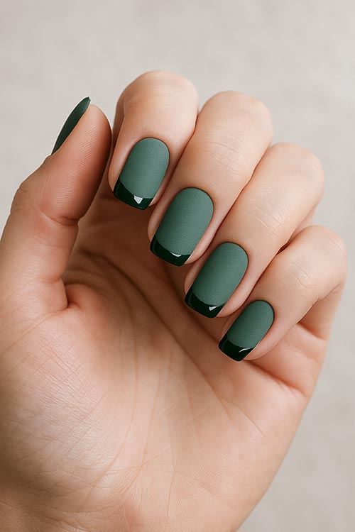 medium squoval Christmas nails with dark green polish