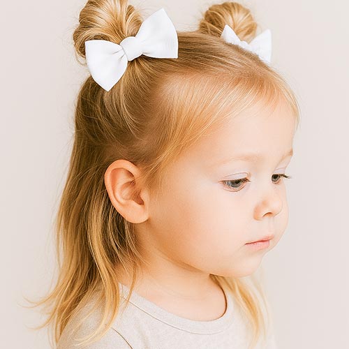 toddler girl with hair in two half-knots