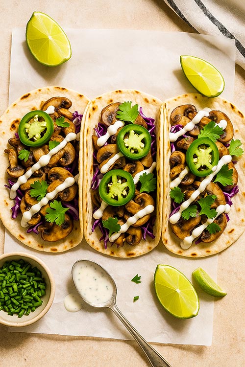 three open mushroom tacos