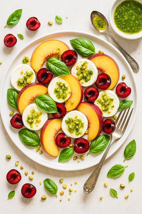 plate of stone fruit caprese