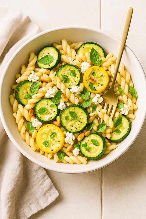 bowl of summer squash pasta