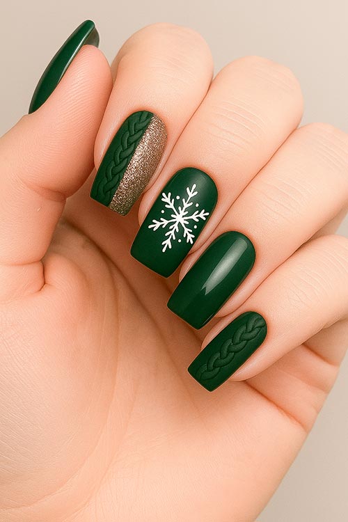 medium coffin Christmas nails with dark green polish