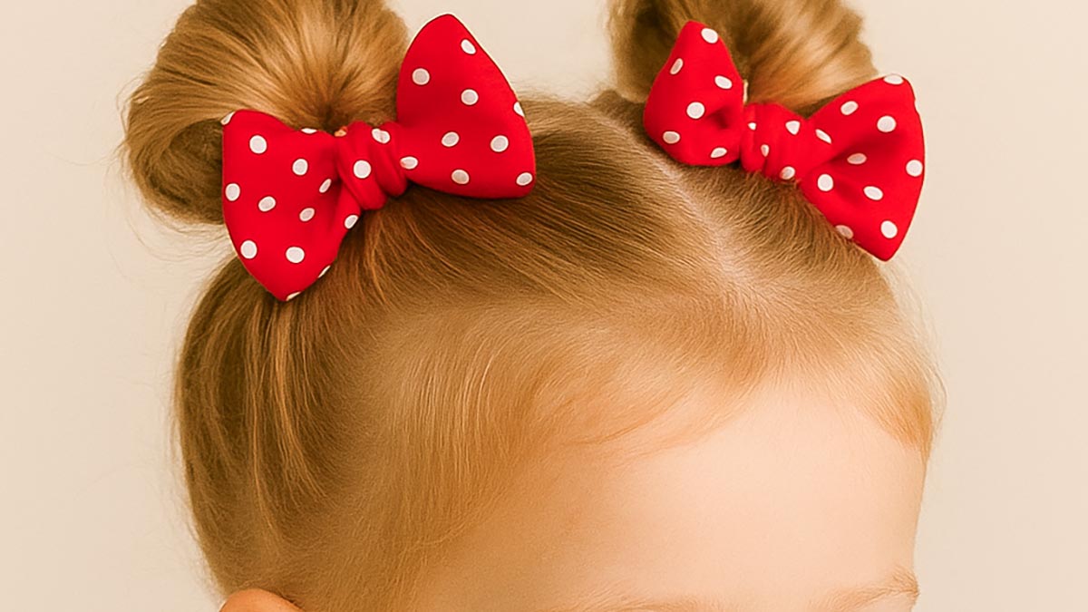 closeup of double knots in toddler girl's hair