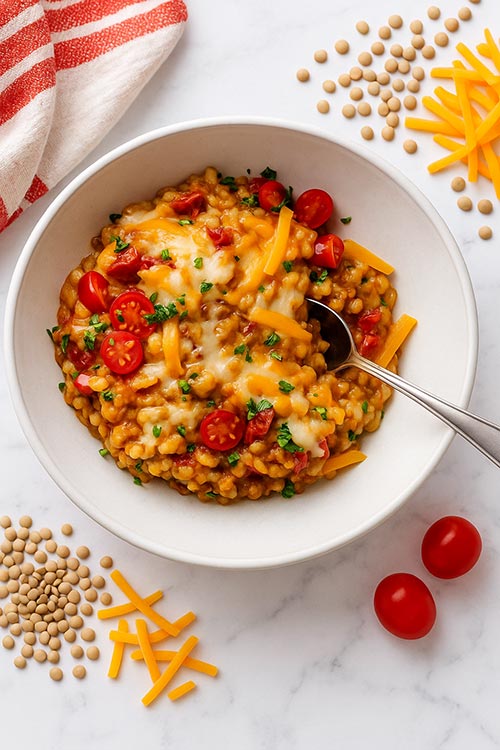 cheesy lentil and rice casserole