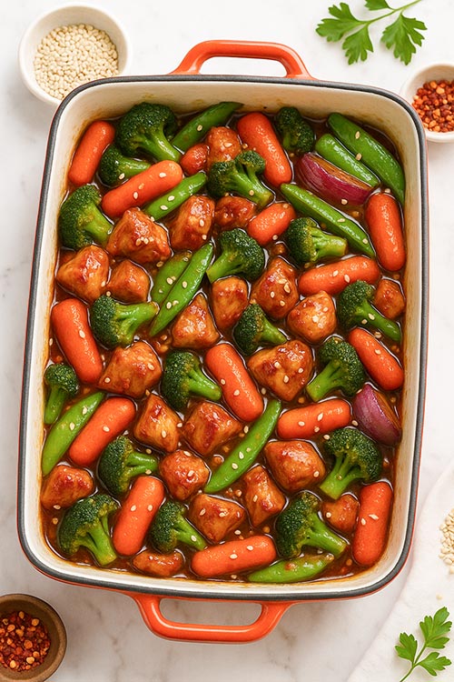 one-pan honey garlic chicken and veggies