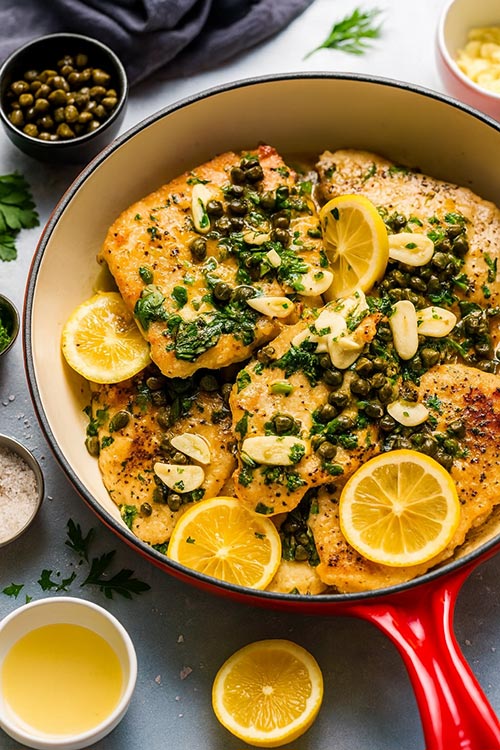 pork piccata in a skillet
