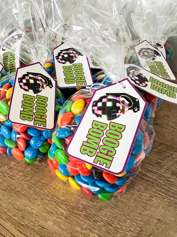 Fortnite Boogie Bomb goodie bags filled with candy party favors